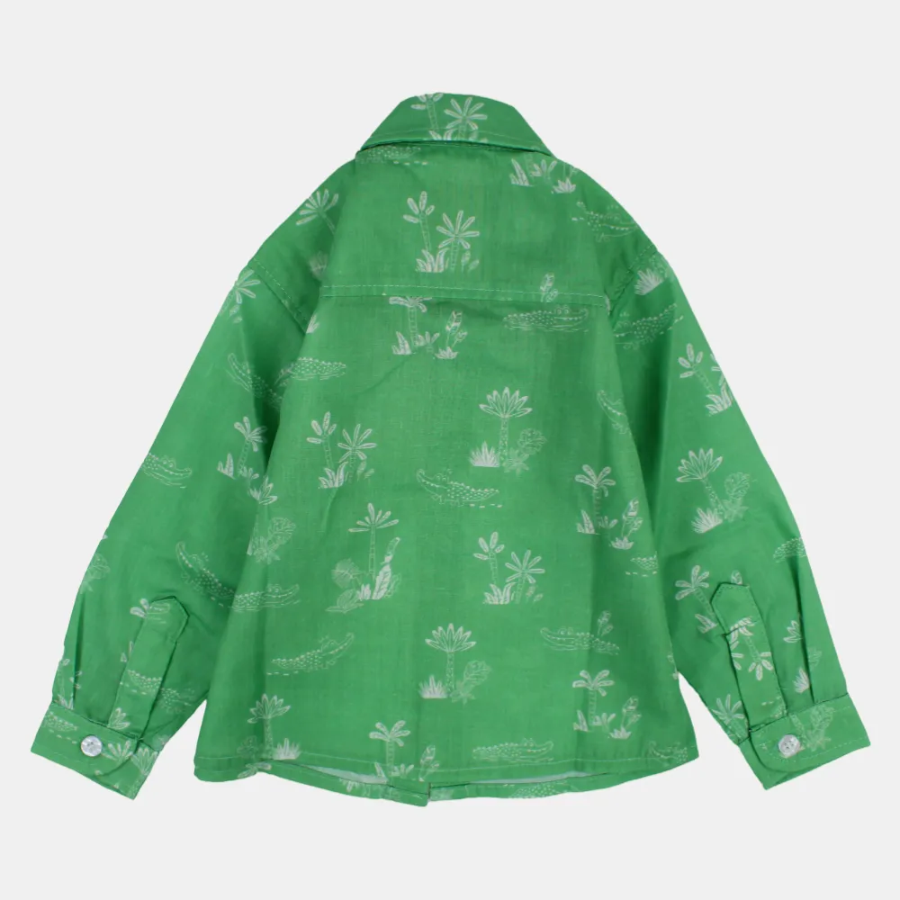 Jungen Langarm-Baumwollhemd mit fröhlichem Kroko-Print