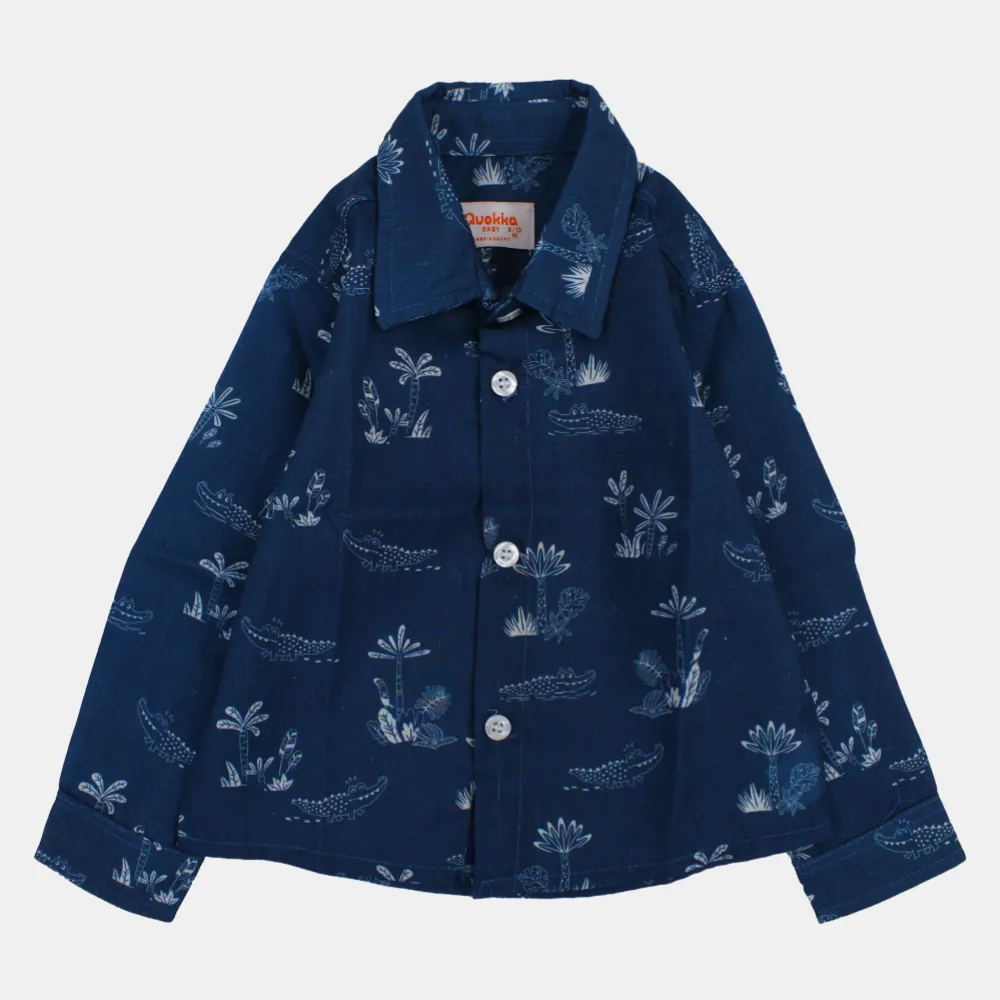 Jungen Langarm-Baumwollhemd mit fröhlichem Kroko-Print