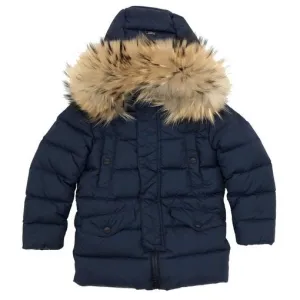 Jungen Navy Daunenmantel Mit Pelzkapuze