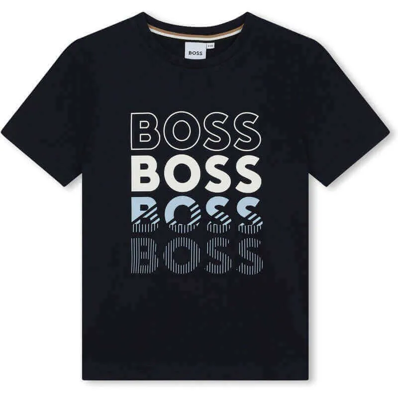 Jungen Navy Ausgewaschen Logo Baumwoll T-Shirt