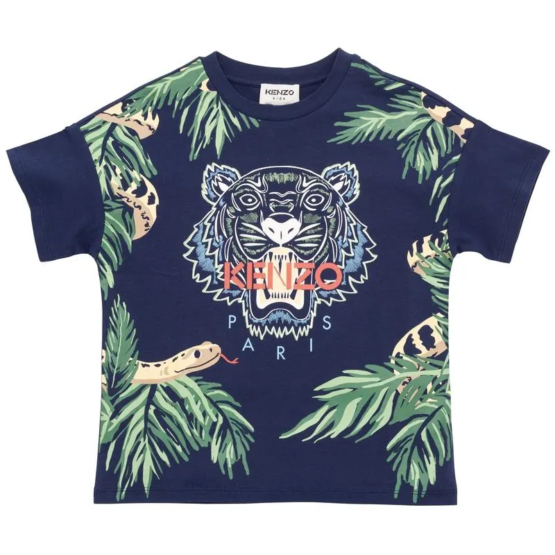 Jungen Navy Blattdruck T-Shirt