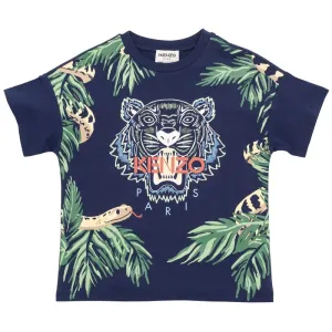 Jungen Navy Blattdruck T-Shirt