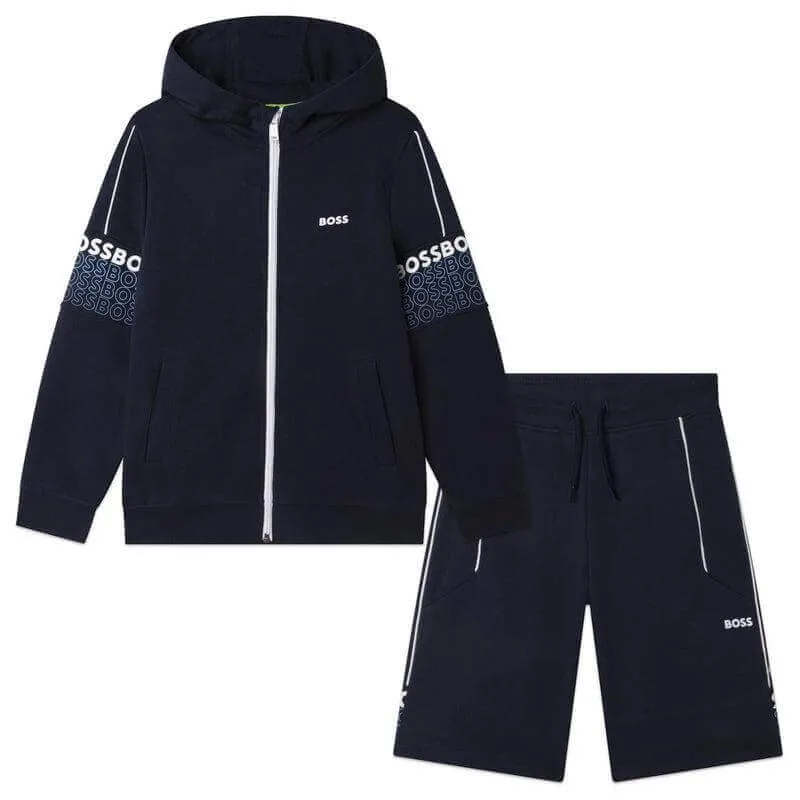 Jungen Navy Logo Hoodie & Shorts Set