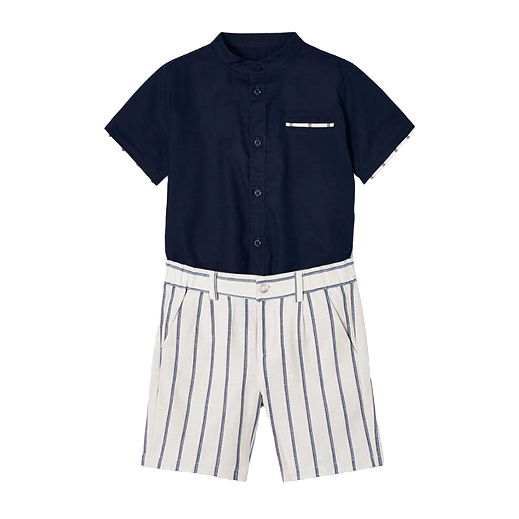 Jungen gestreifter Leinenhemd und Shorts Set