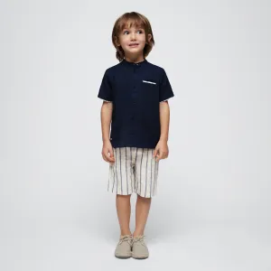 Jungen gestreifter Leinenhemd und Shorts Set