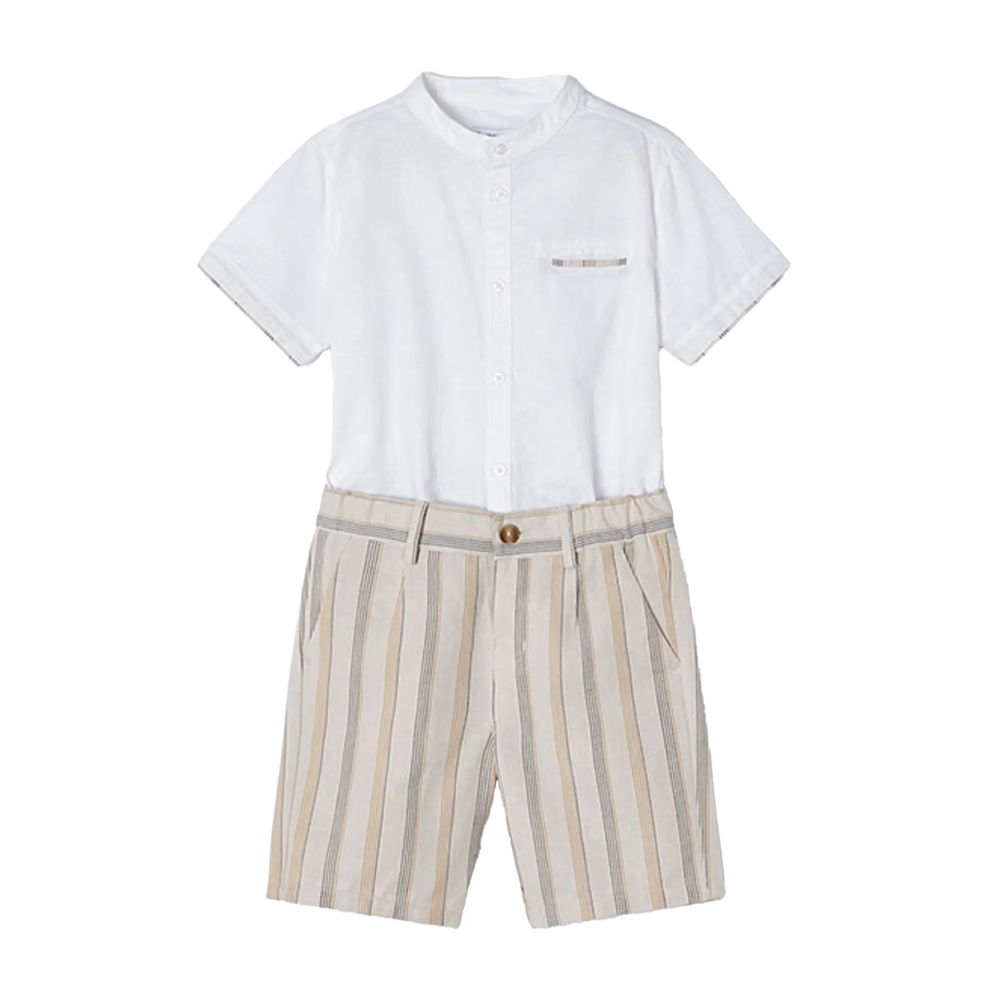 Jungen gestreifter Leinenhemd und Shorts Set