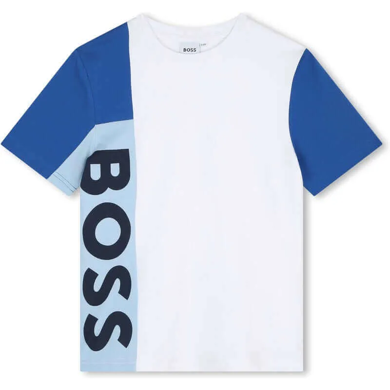 Jungen Weißes & blaues Logo Baumwoll-T-Shirt