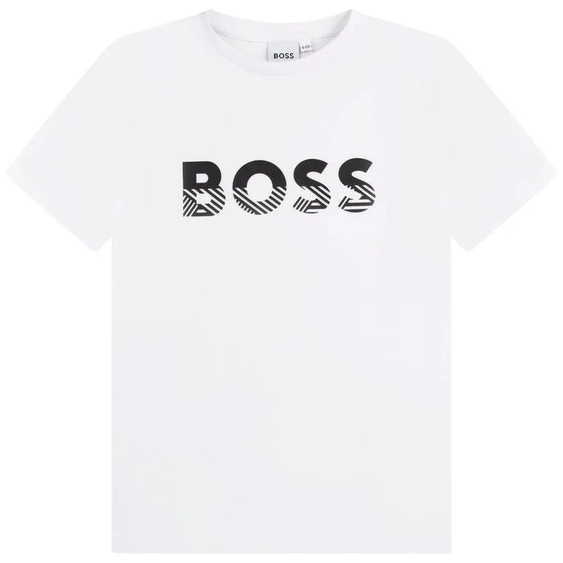 Jungen Weißes Boss Logo T-Shirt