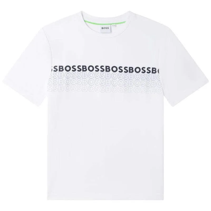 Jungen Weiß Verlauf Logo Kurzarm T-Shirt