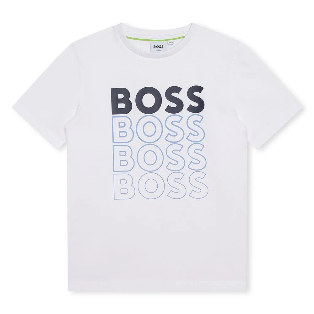 Jungen Weiß Verlauf Logo Kurzarm T-Shirt