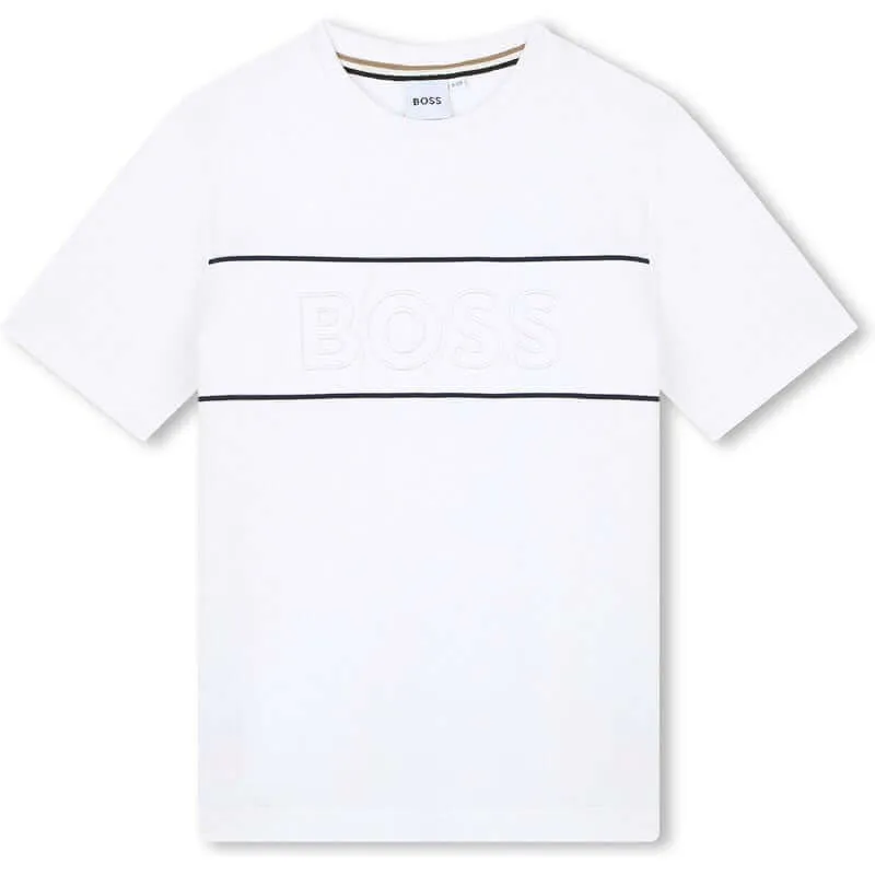 Jungen Weißes Logo Kurzarm T-Shirt