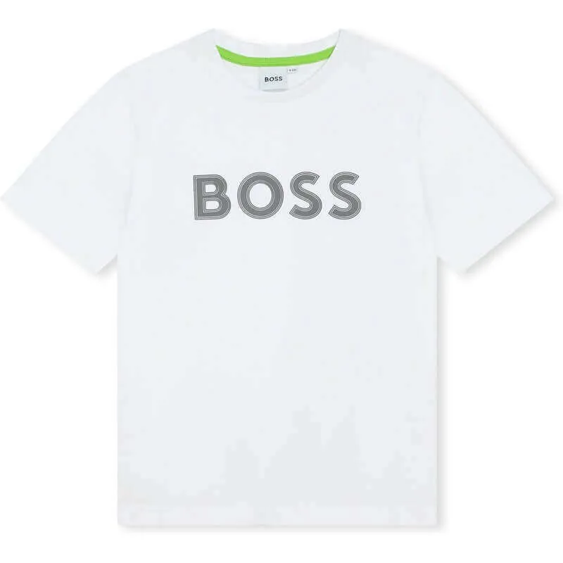 Jungen Weißes Logo Kurzarm T-Shirt