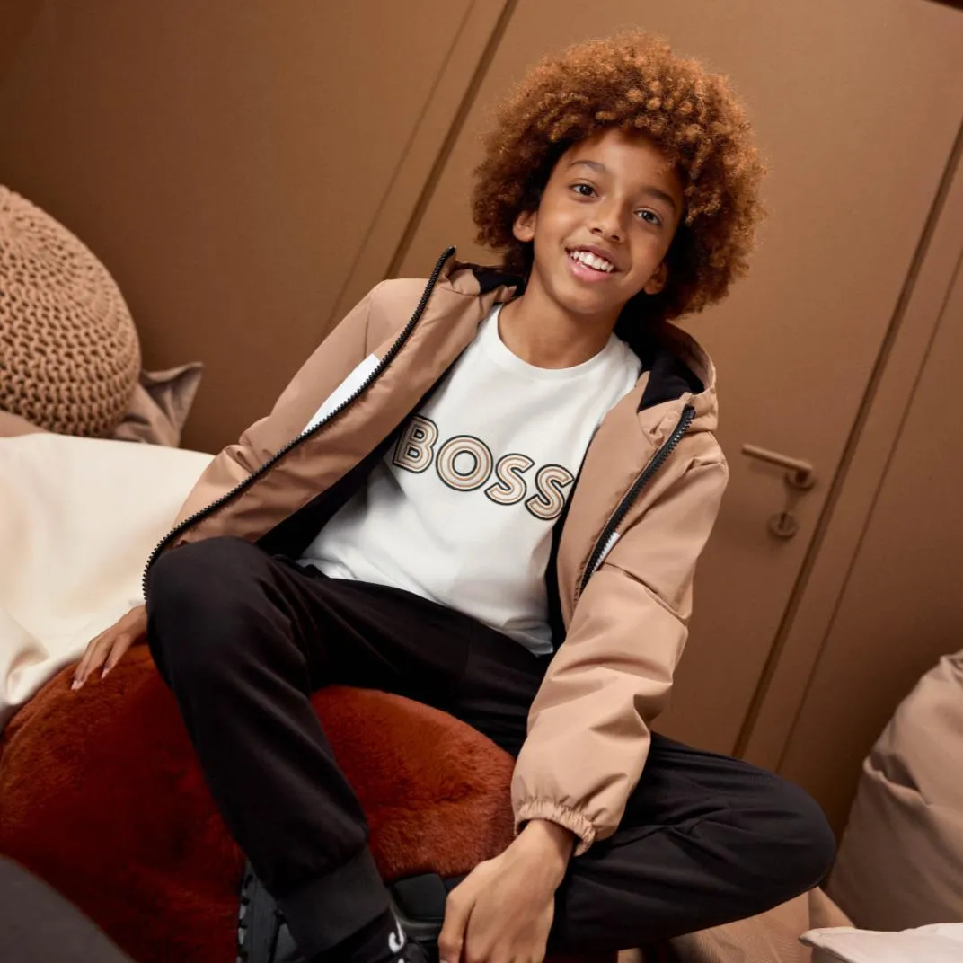 Jungen Weißes Langarm-Logo T-Shirt