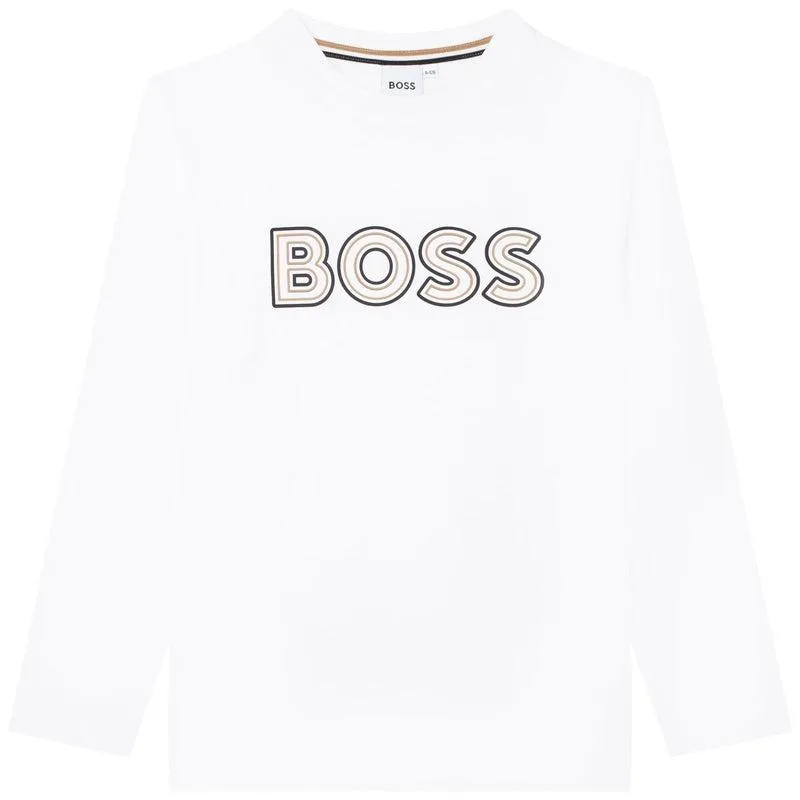 Jungen Weißes Langarm-Logo T-Shirt