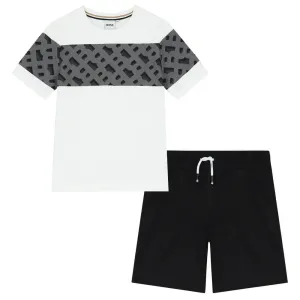 Jungen Weißes Monogramm-Print Shorts-Set