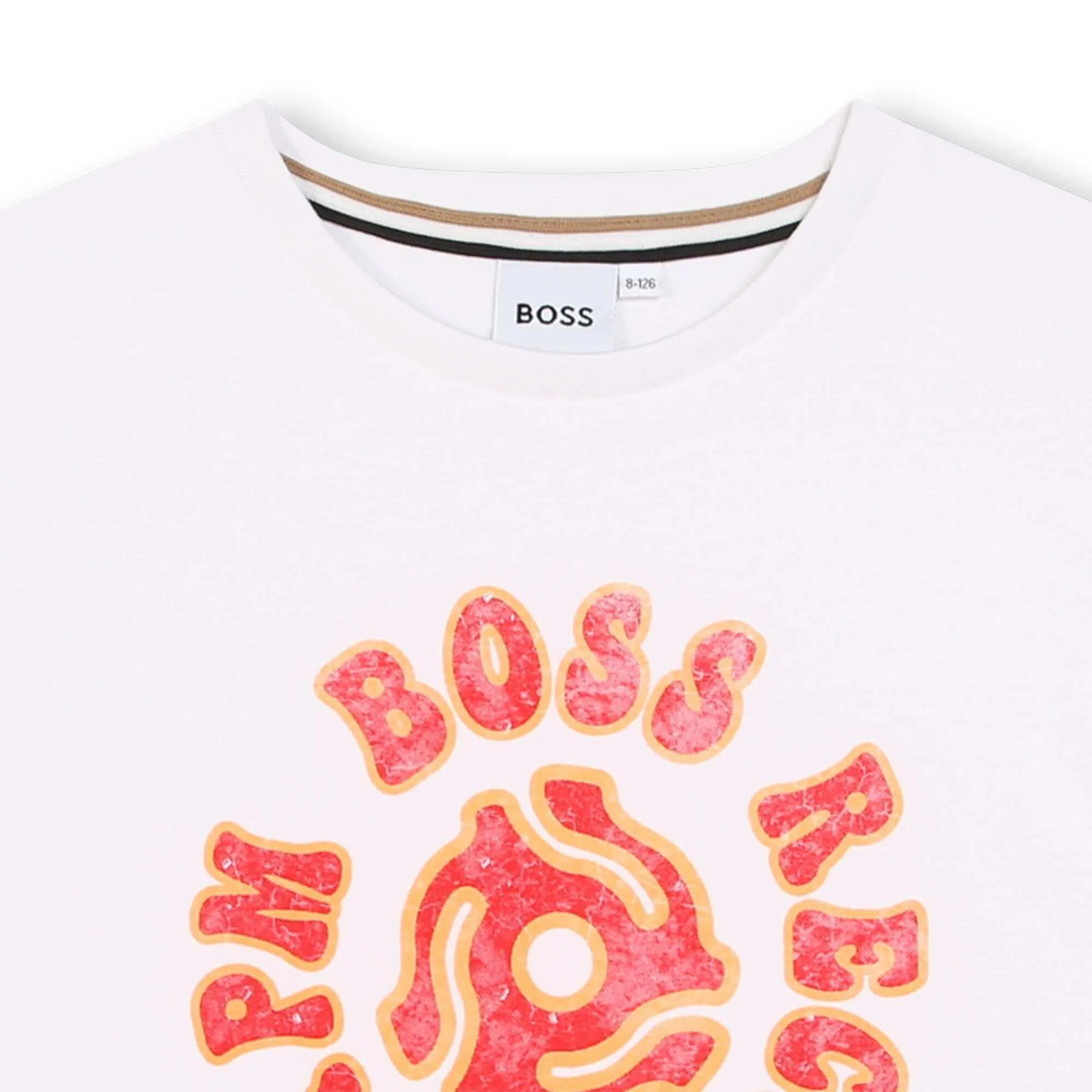 Jungen Weißes T-Shirt mit Kurzarm und Schallplatten-Aufdruck