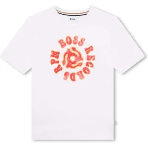 Jungen Weißes T-Shirt mit Kurzarm und Schallplatten-Aufdruck