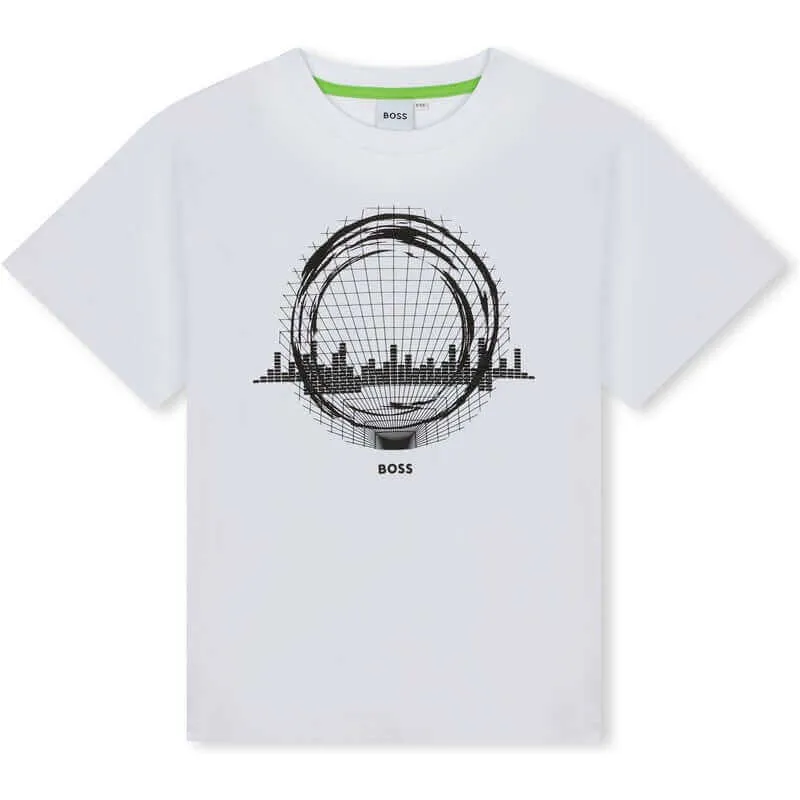 Jungen Weiß Techno Print Kurzarm T-Shirt