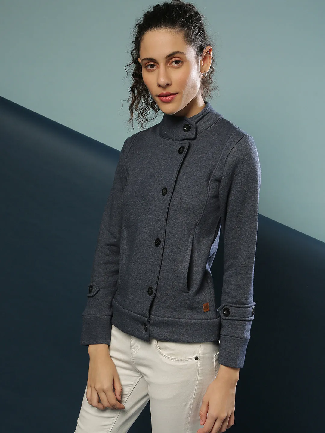 Campus Sutra Damen Solide Stilvolle Freizeitjacke
