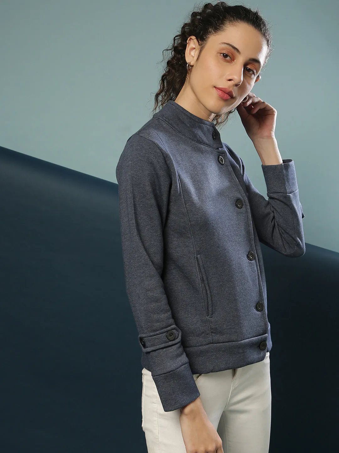 Campus Sutra Damen Solide Stilvolle Freizeitjacke