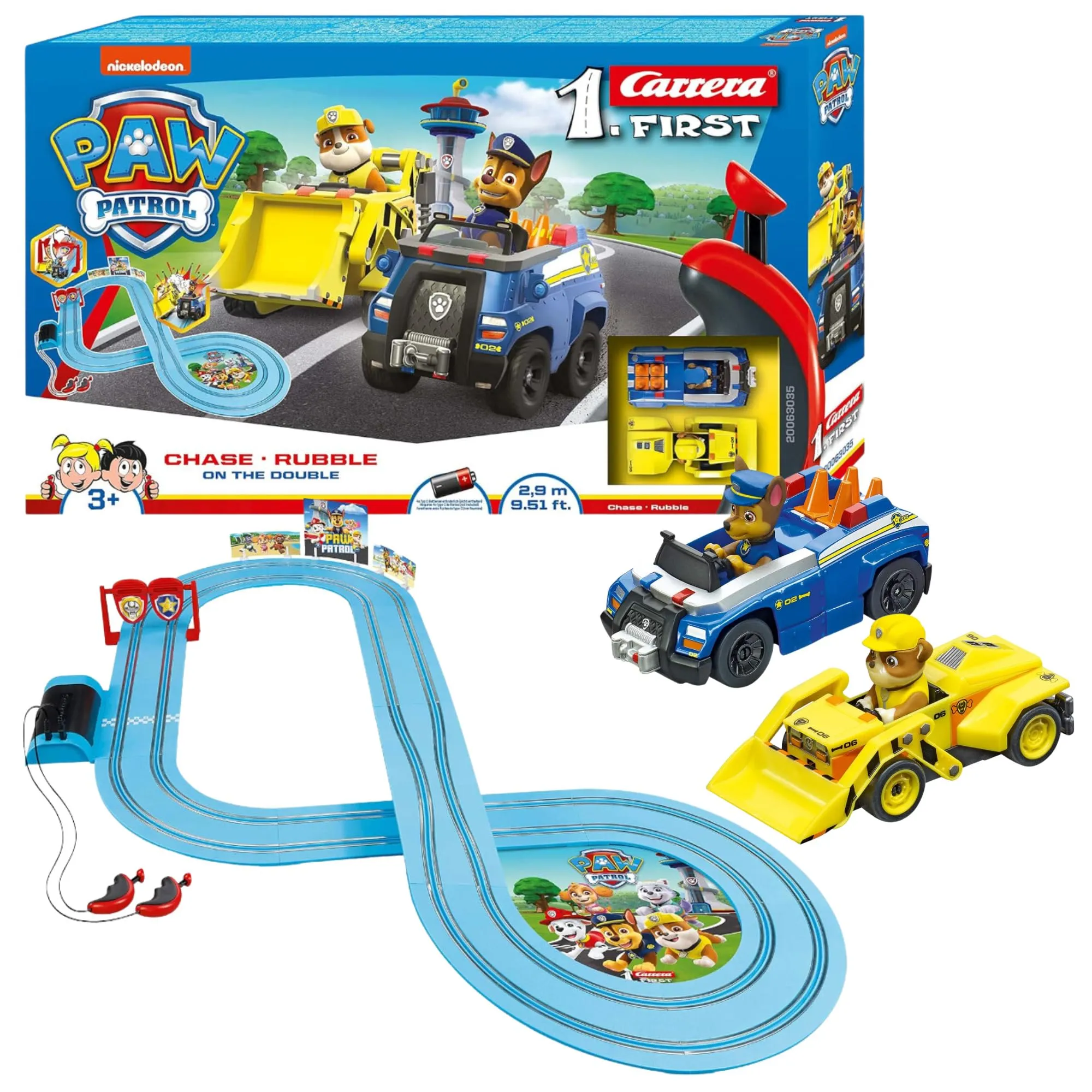 Carrera Erstes Paw Patrol Verfolgungsrennen und Rubble Slot-Car-Set