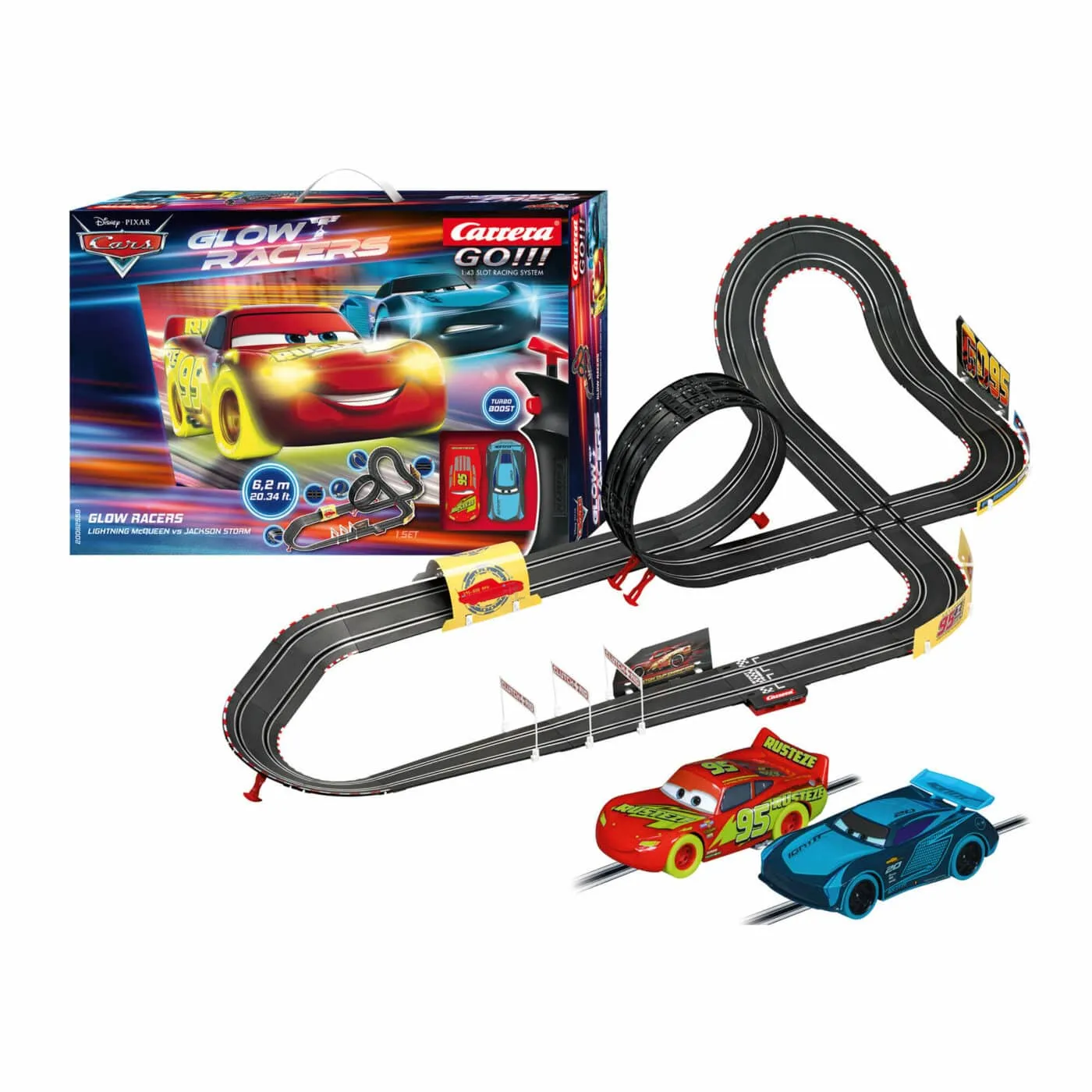 Carrera los!!! Disney Cars Leucht-Rennbahn Slot Cars