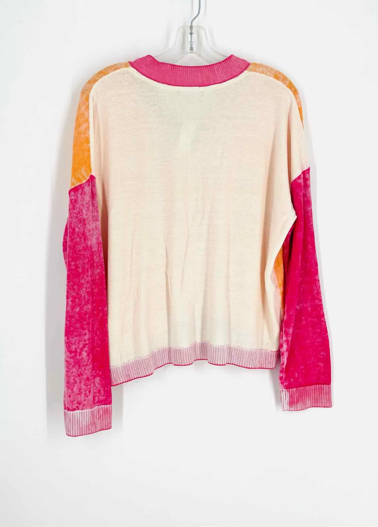 Charlie B Größe L Orange/Rosa Color Block Verblasstes Oberteil Langarm