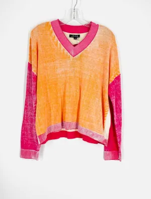 Charlie B Größe L Orange/Rosa Color Block Verblasstes Oberteil Langarm