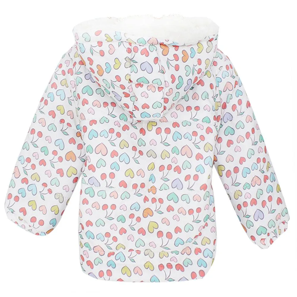 Cherry Hearts Langarmige Wasserdichte Kapuzenjacke