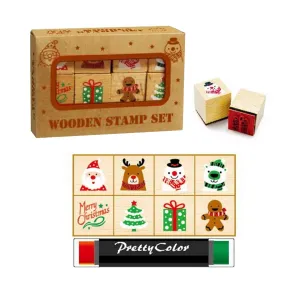 Weihnachts-Stempelset aus Holz, 8-teilig