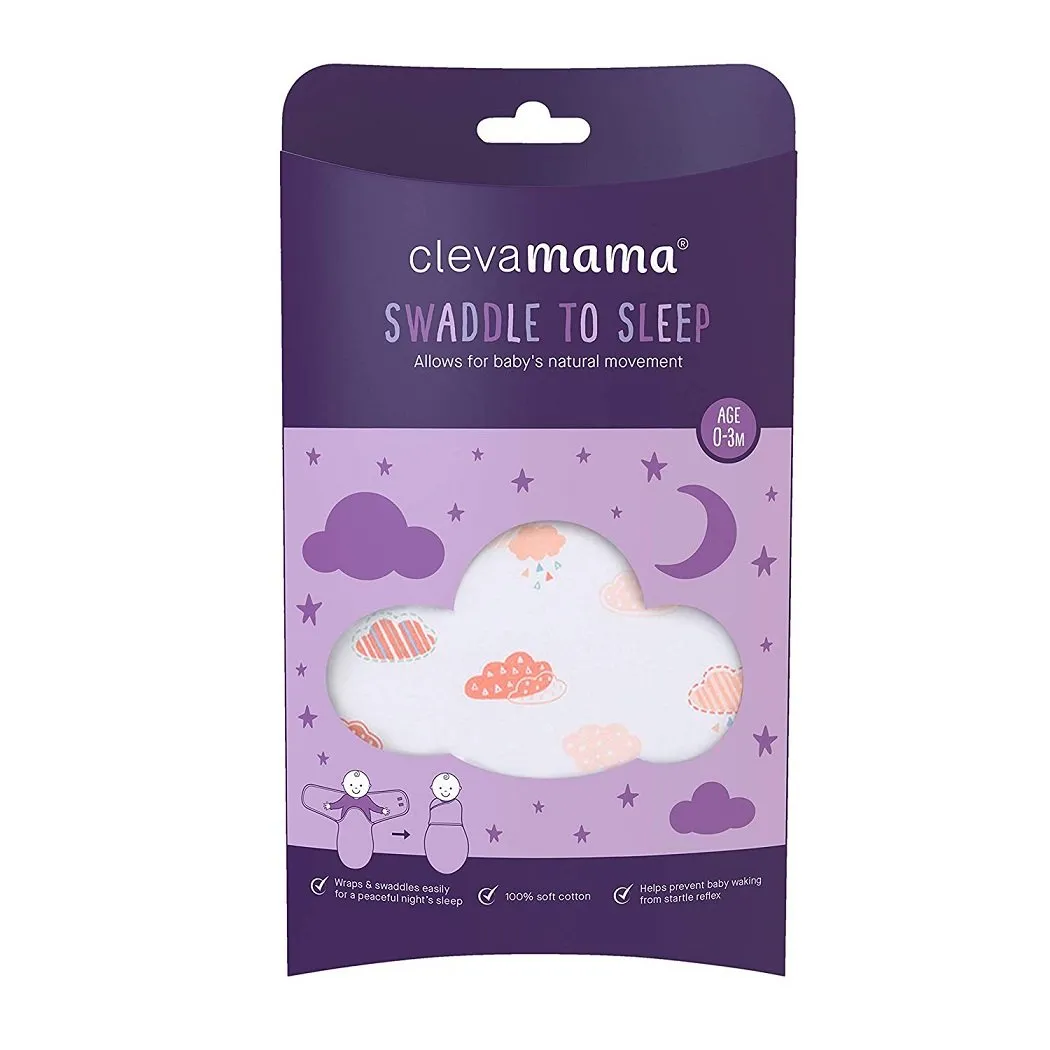 Clevamama Baby Wickeltuch zum Schlafen (Coral Clouds) Neugeborenen-Größe: 0-3 Monate