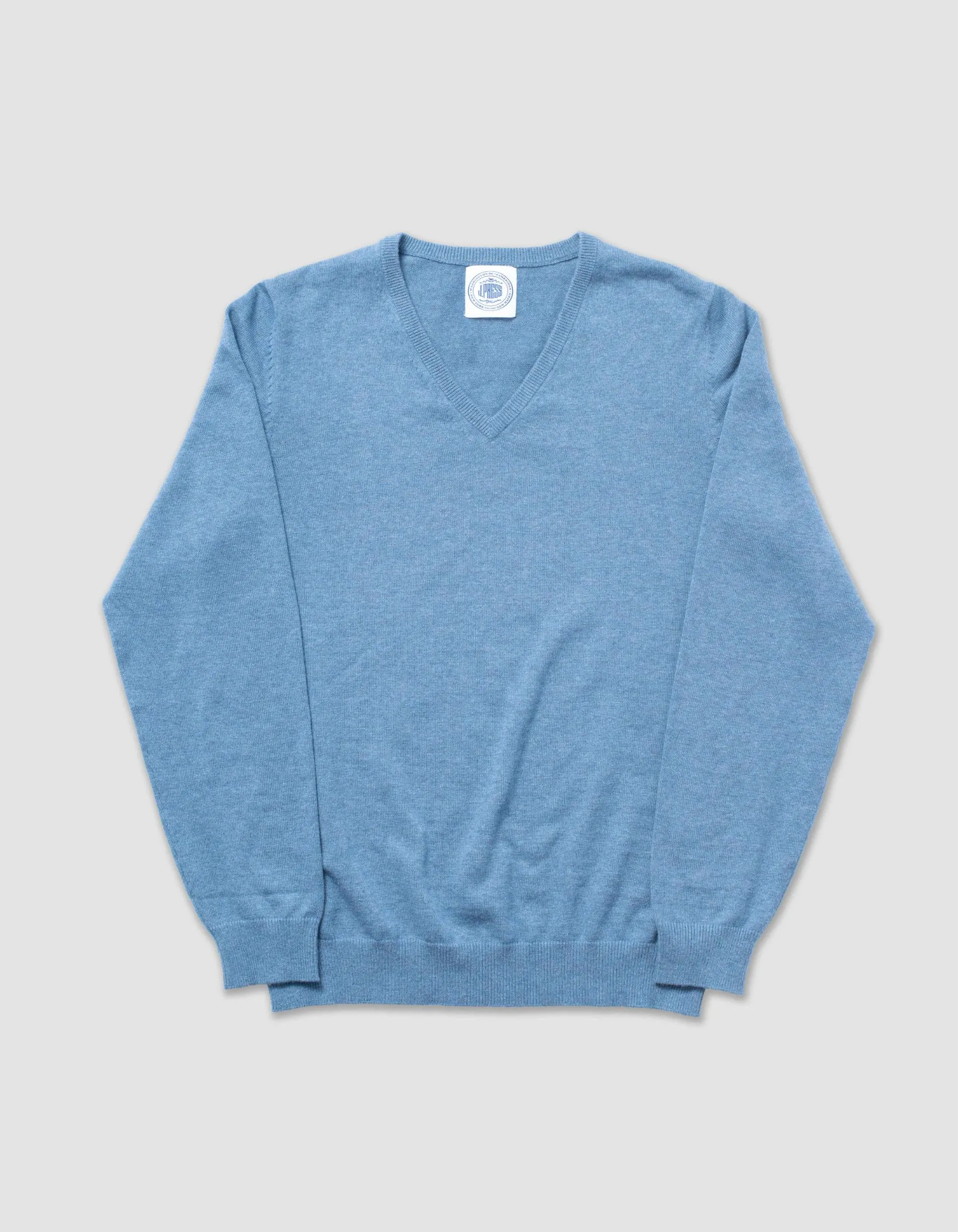 BAUMWOLLE KASCHMIR V-AUSSCHNITT PULLOVER - BLAU