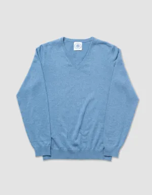 BAUMWOLLE KASCHMIR V-AUSSCHNITT PULLOVER - BLAU