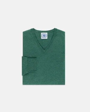 BAUMWOLLE-KASCHMIR V-AUSSCHNITT PULLOVER - GRÜN
