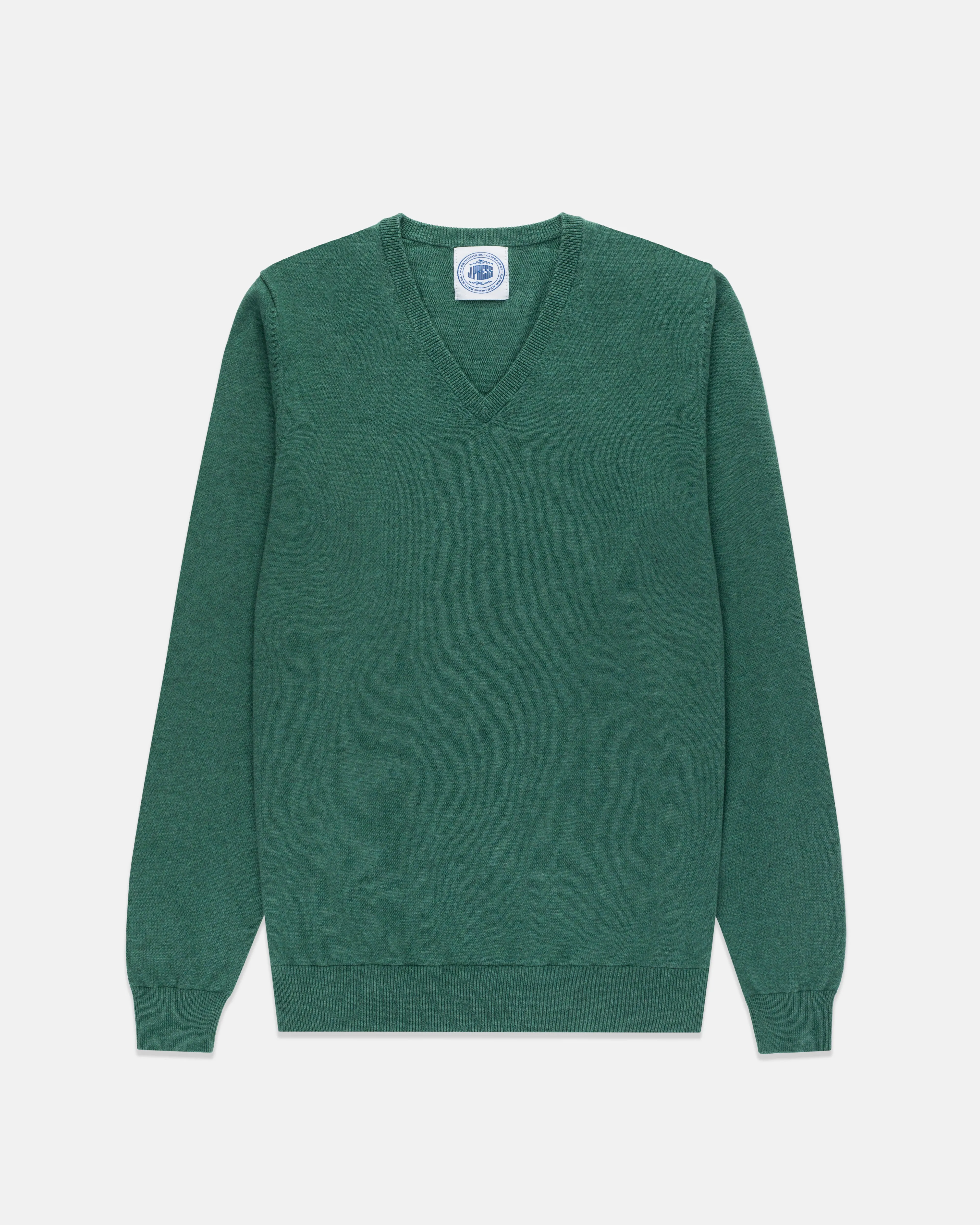 BAUMWOLLE-KASCHMIR V-AUSSCHNITT PULLOVER - GRÜN