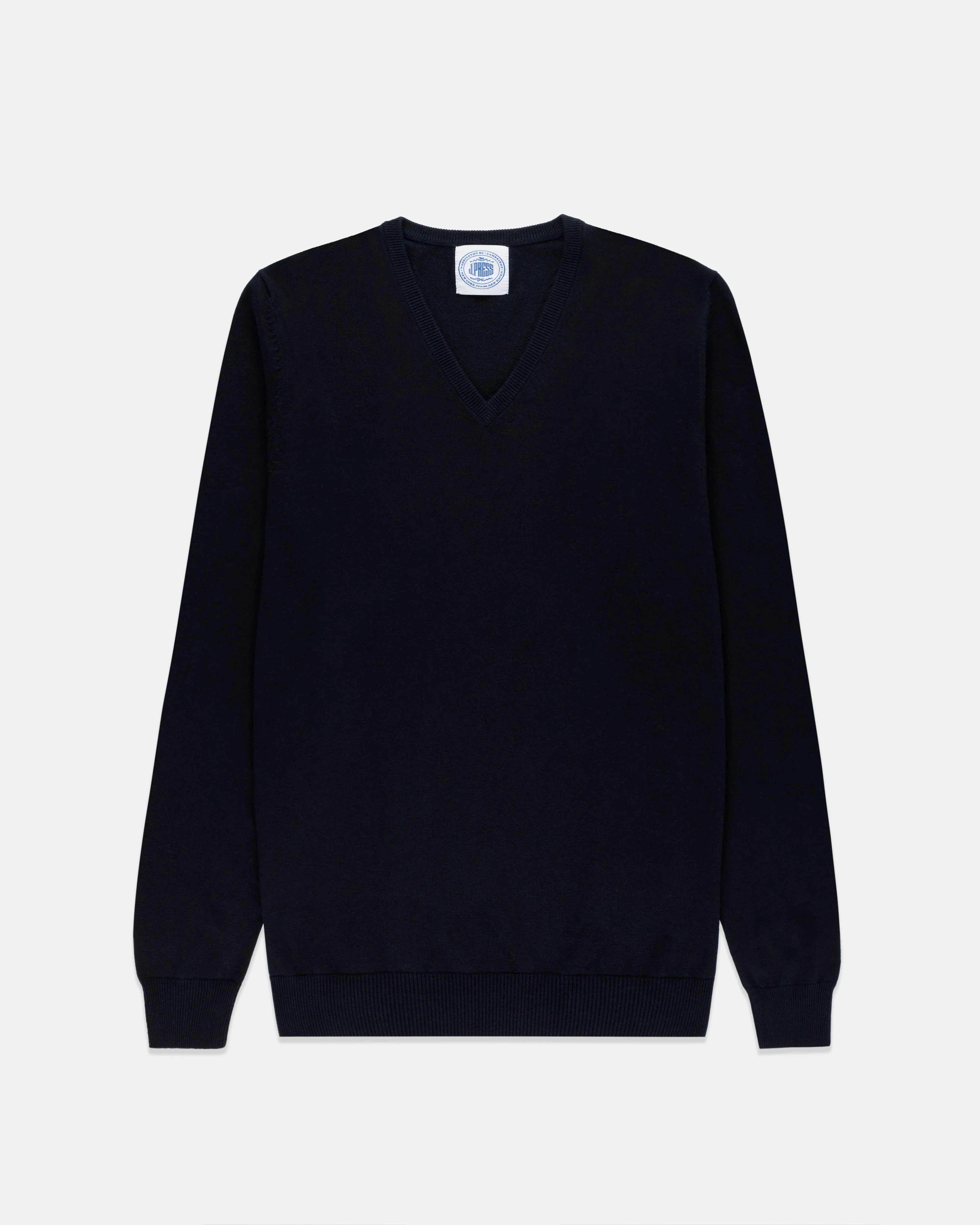 BAUMWOLLE-KASCHMIR V-AUSSCHNITT PULLOVER - MARINEBLAU
