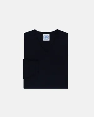 BAUMWOLLE-KASCHMIR V-AUSSCHNITT PULLOVER - MARINEBLAU
