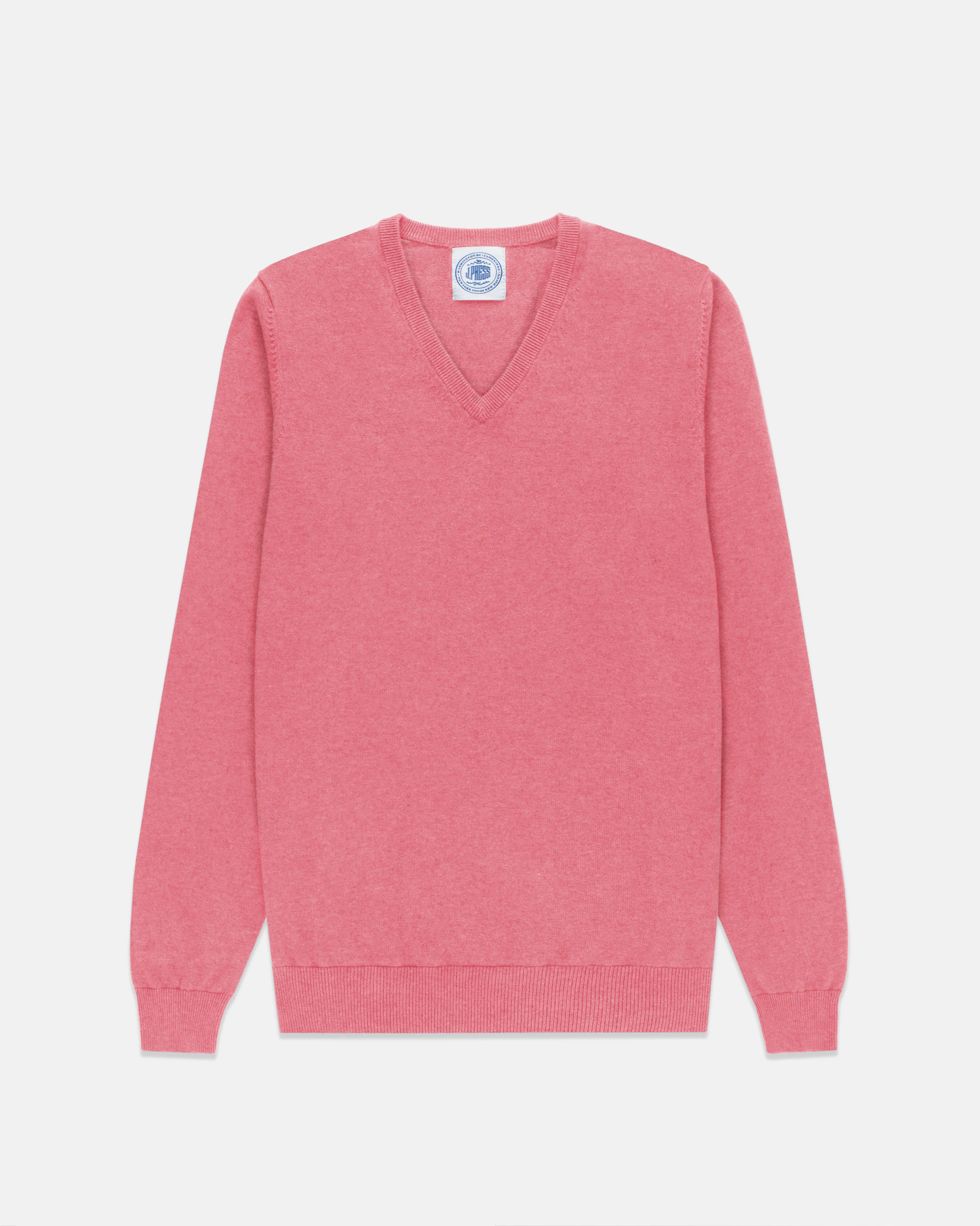 BAUMWOLLE-KASCHMIR V-AUSSCHNITT PULLOVER - ROSA