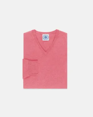 BAUMWOLLE-KASCHMIR V-AUSSCHNITT PULLOVER - ROSA