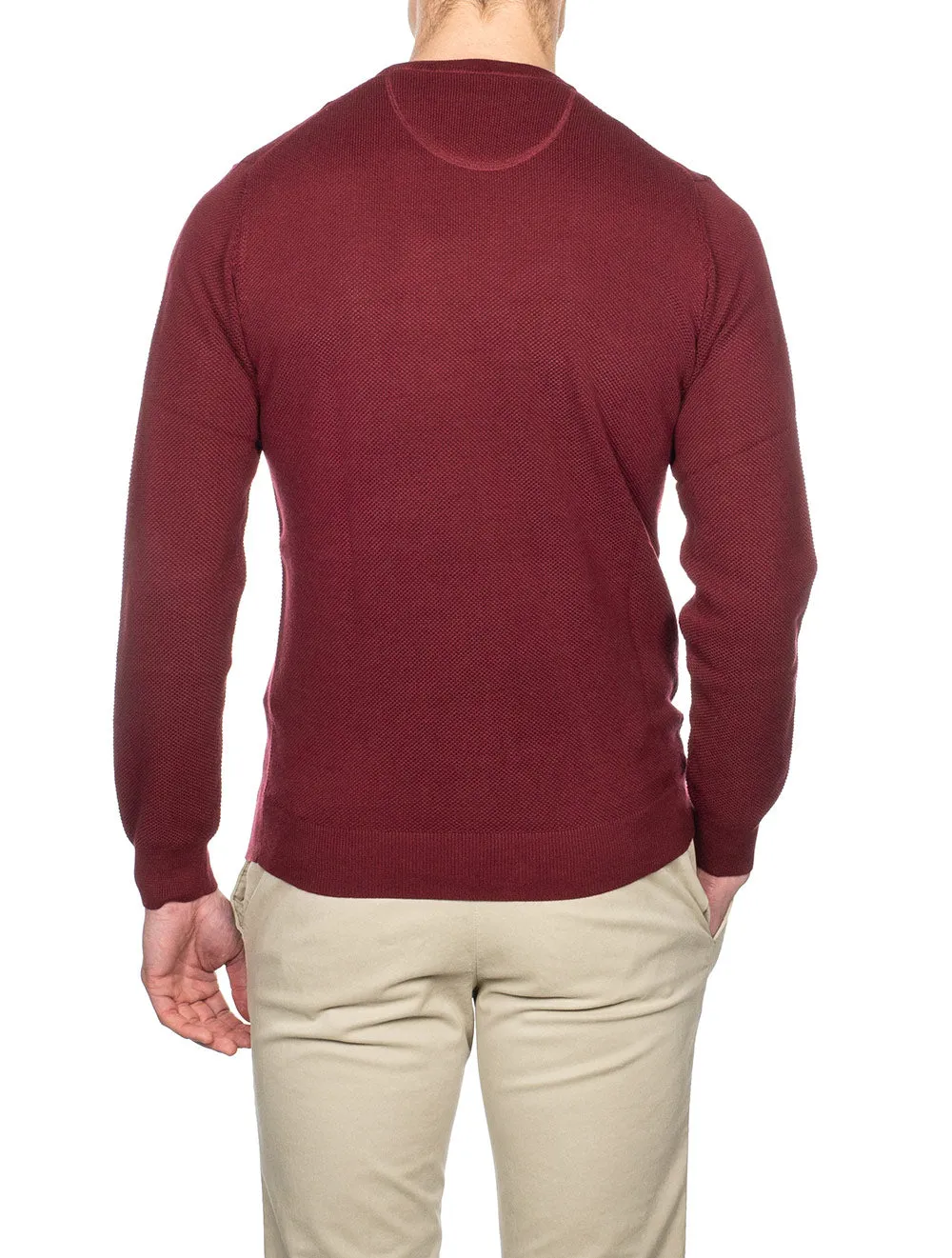 Baumwoll-Piqué Pullover mit Rundhalsausschnitt in Cabernetrot