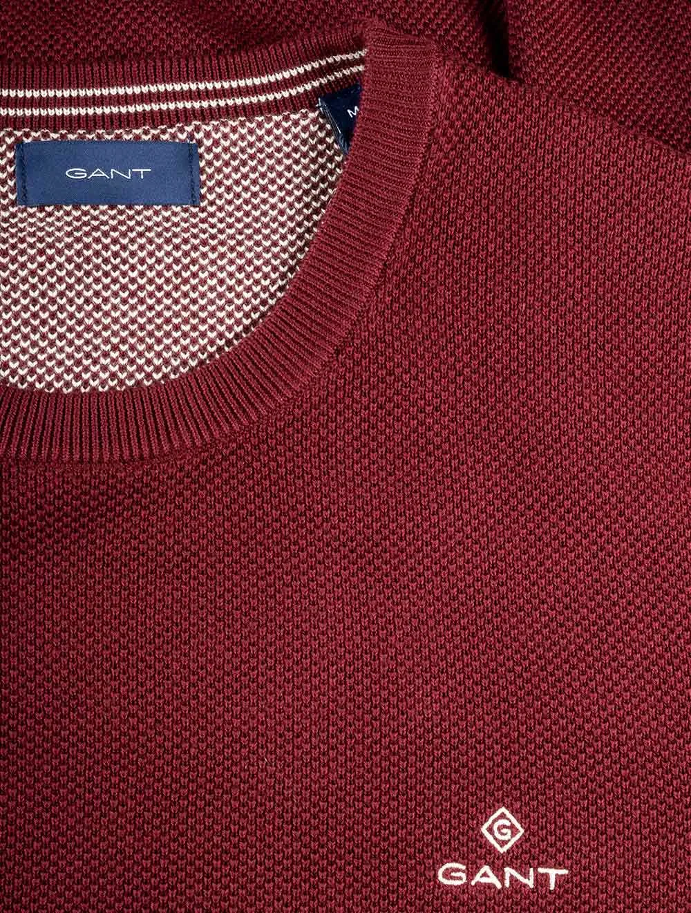 Baumwoll-Piqué Pullover mit Rundhalsausschnitt in Cabernetrot