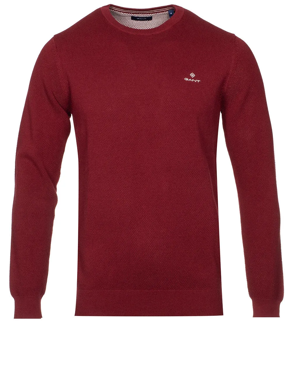 Baumwoll-Piqué Pullover mit Rundhalsausschnitt in Cabernetrot