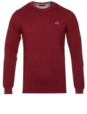 Baumwoll-Piqué Pullover mit Rundhalsausschnitt in Cabernetrot
