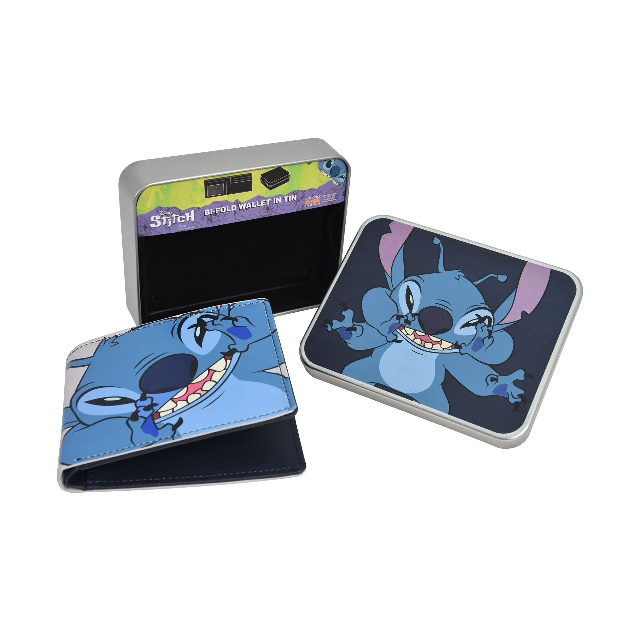 Disneys Stitch Brieftasche im Zwei-Falt-Design in einer dekorativen Metalldose, Multi ecco Schuhe