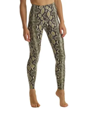 Kunstleder-Legging mit Tierprint in Oliv-Schlangenmuster