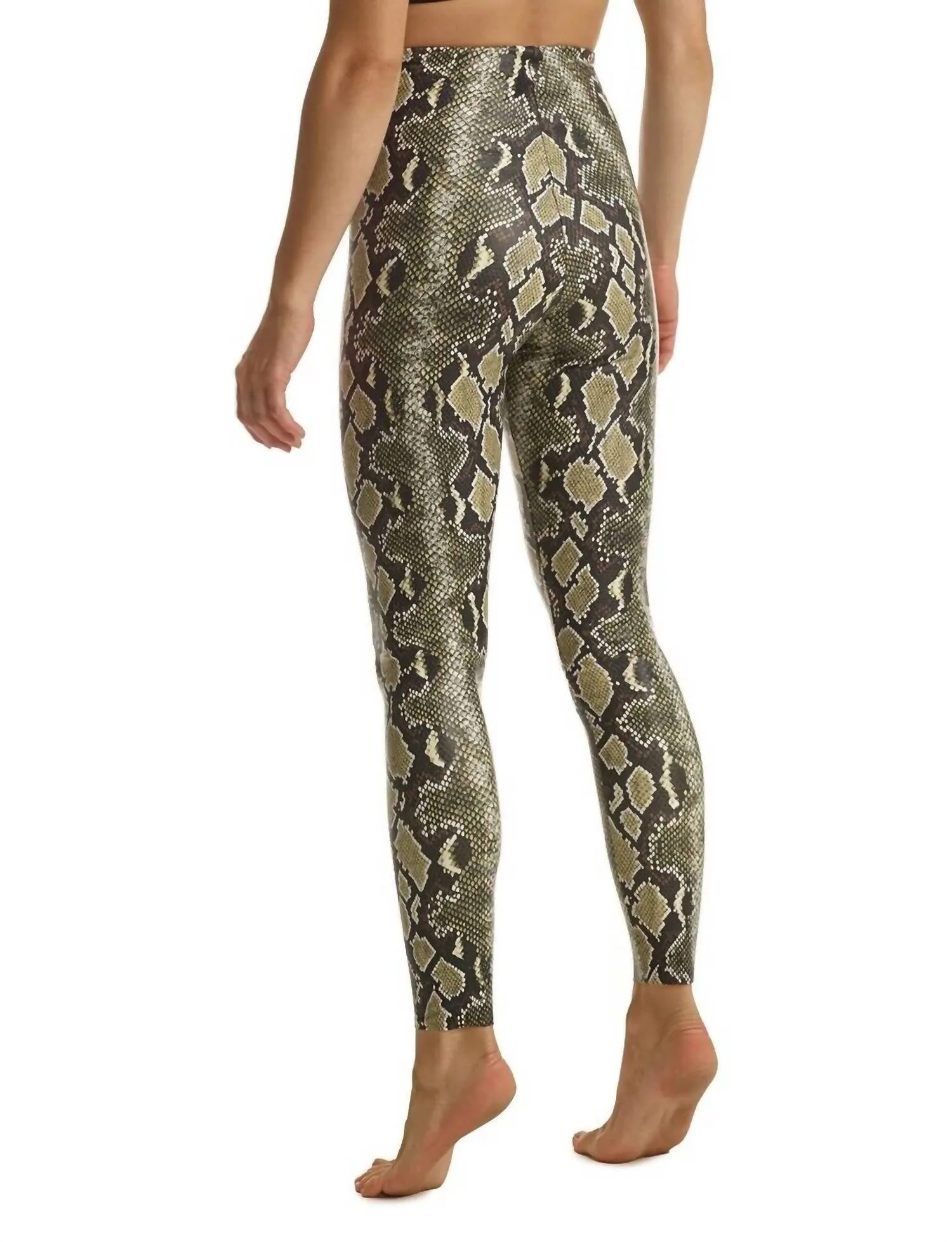 Kunstleder-Legging mit Tierprint in Oliv-Schlangenmuster