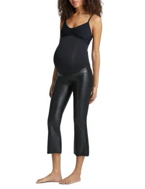 Schwarze Kunstleder-Schwangerschafts-Cropped-Flare-Legging