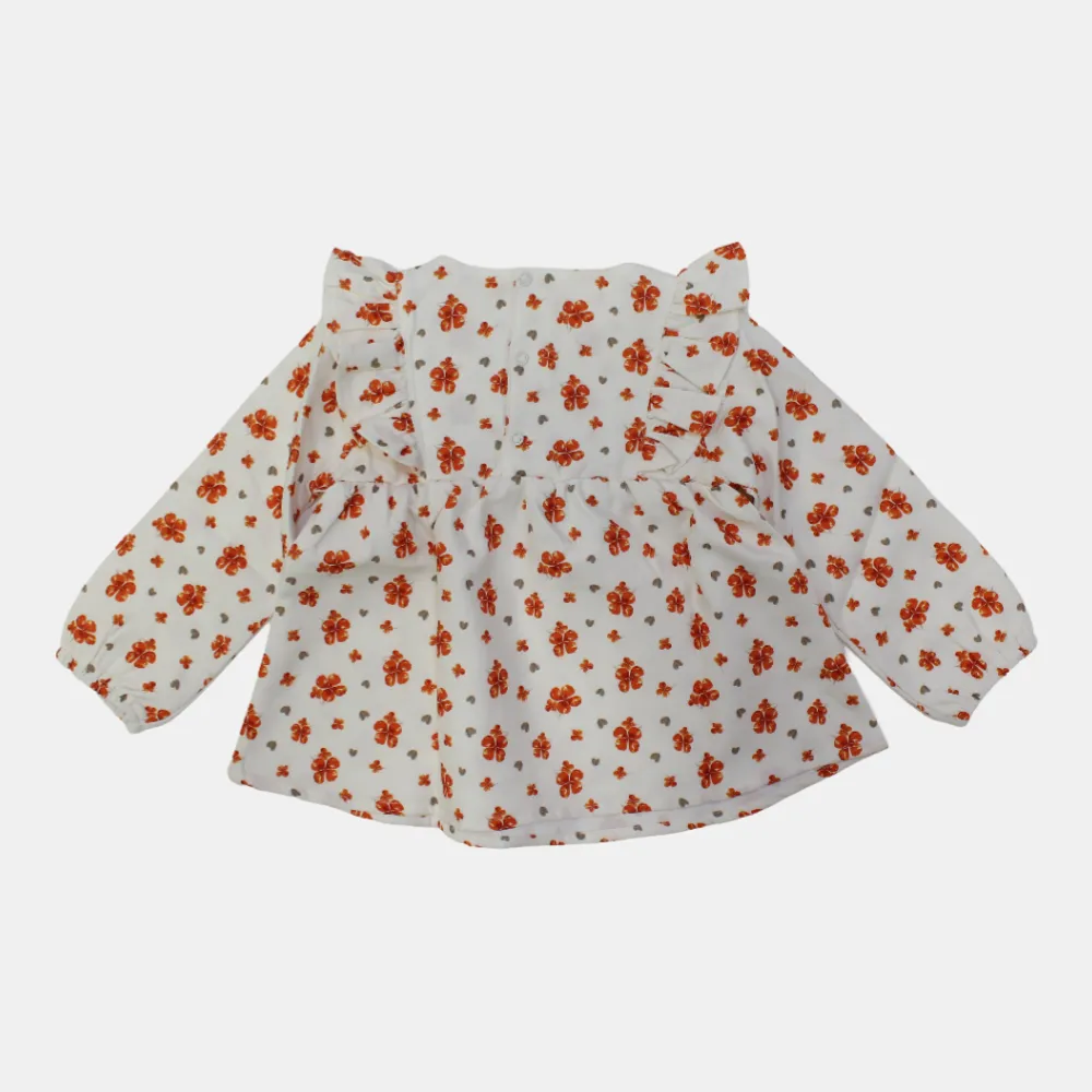 Bluse mit Blumenmuster und Rüschen an den Schultern, langärmlig