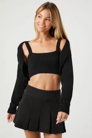Forever 21 Strick Crop Top & Shrug Pullover-Set Damen Schwarz Forever 21