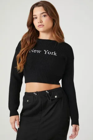 Forever 21 Strick Damen Crop New York Pullover Schwarz/Weiß Forever 21